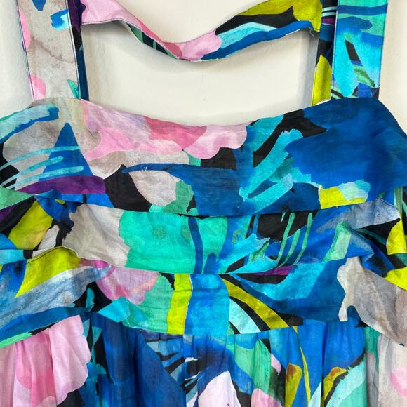 ANTHROPOLOGIE Sunny Midi Dress Silk Blend Tropical Size Medium READ - Picture 6 of 14